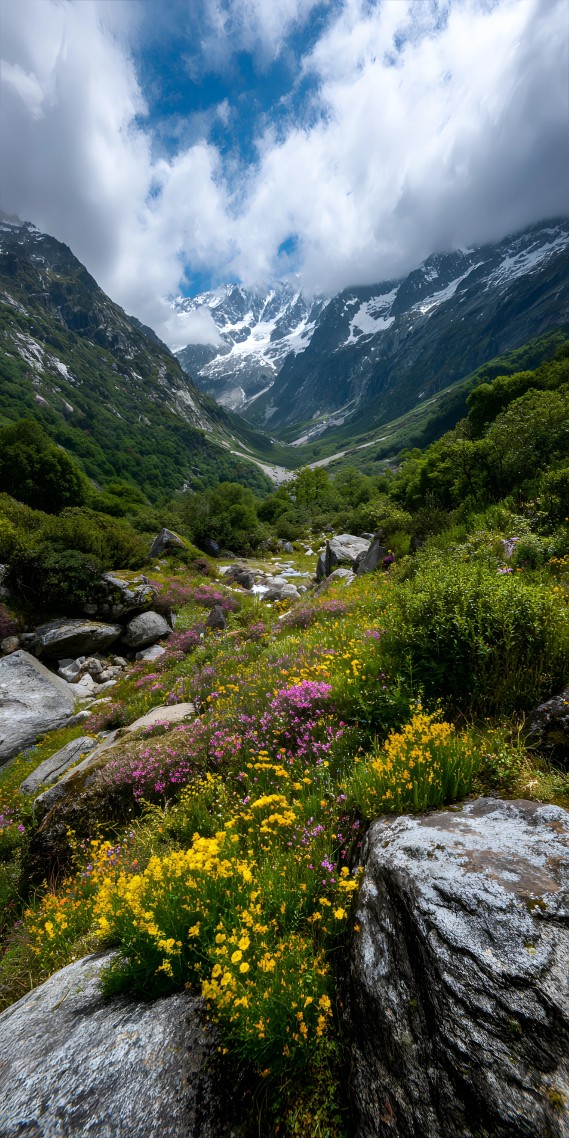 山谷秘境，雪山与花海的诗意交融