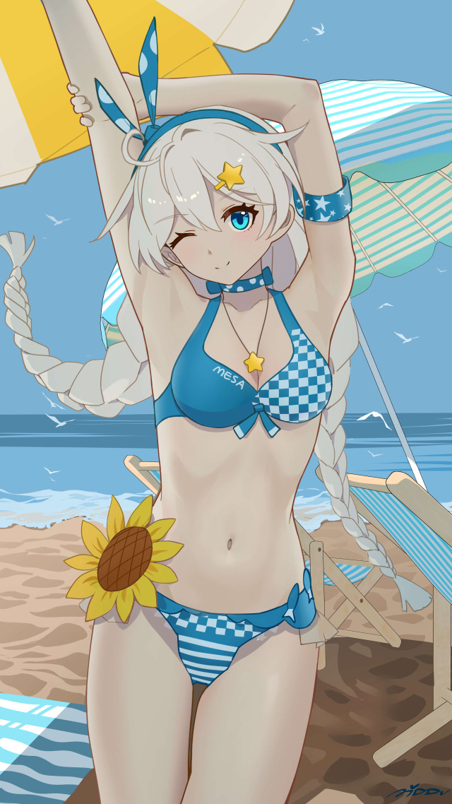 【百日绘画挑战Day85】琪亚娜 『夏风逐浪』10：00 a.m. 「拉伸一下，一起去游泳吧！」