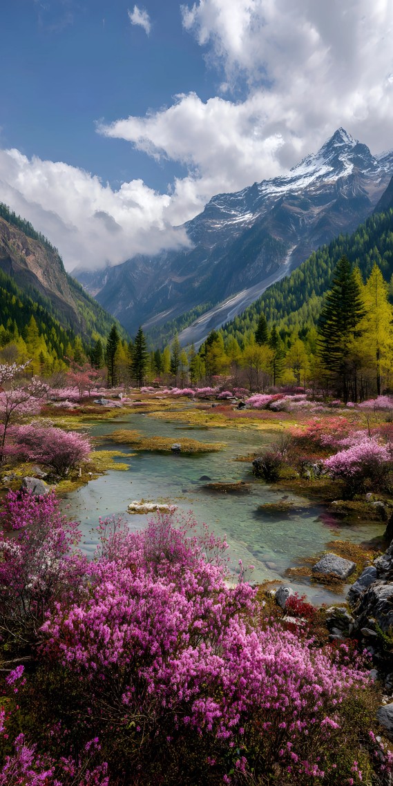 雪域春韵，花开山谷的静谧时光